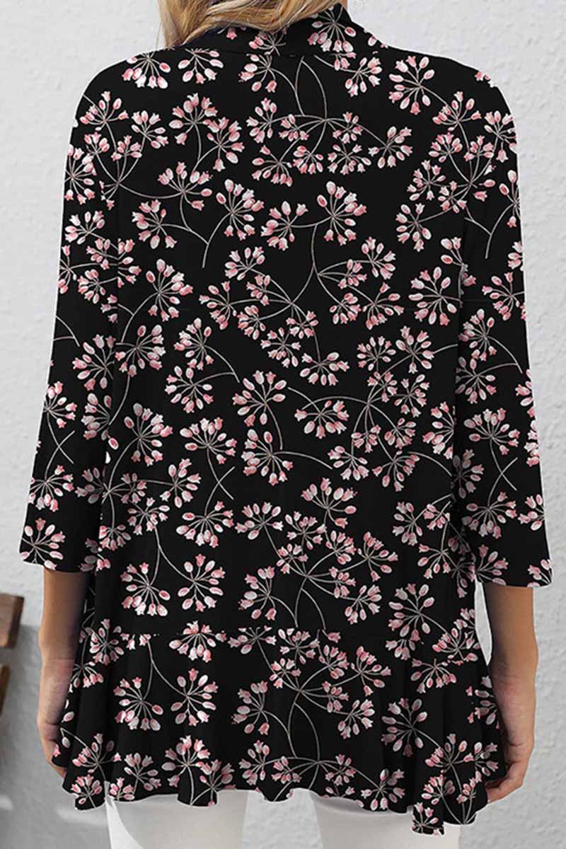 Print Patchwork Cardigan Collar Tops