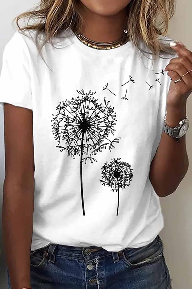 Street Print O Neck T-shirts