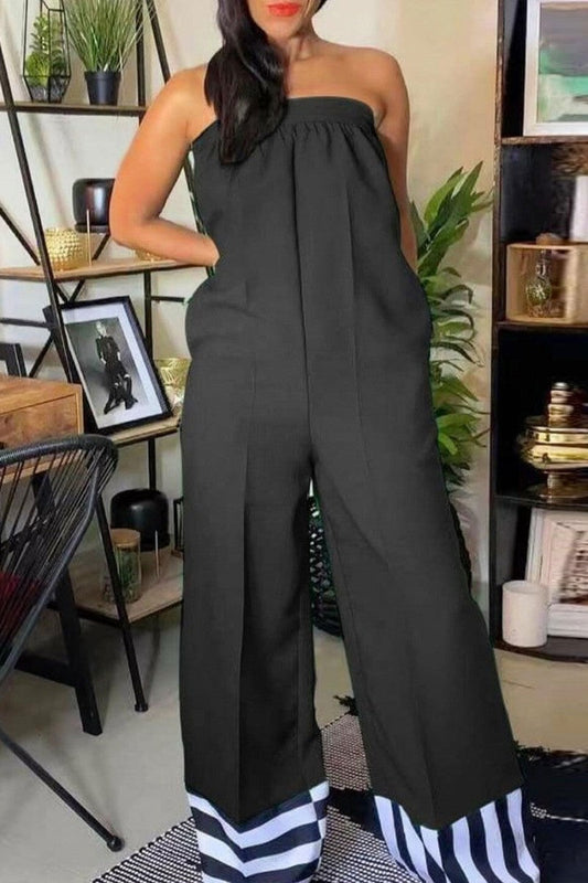 Patchwork Backless Strapless Regular Jumpsuits