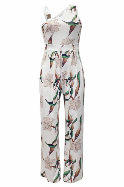 Print Patchwork Asymmetrical Collar Jumpsuits