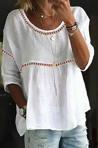 Patchwork O Neck Blouses(2 Colors)