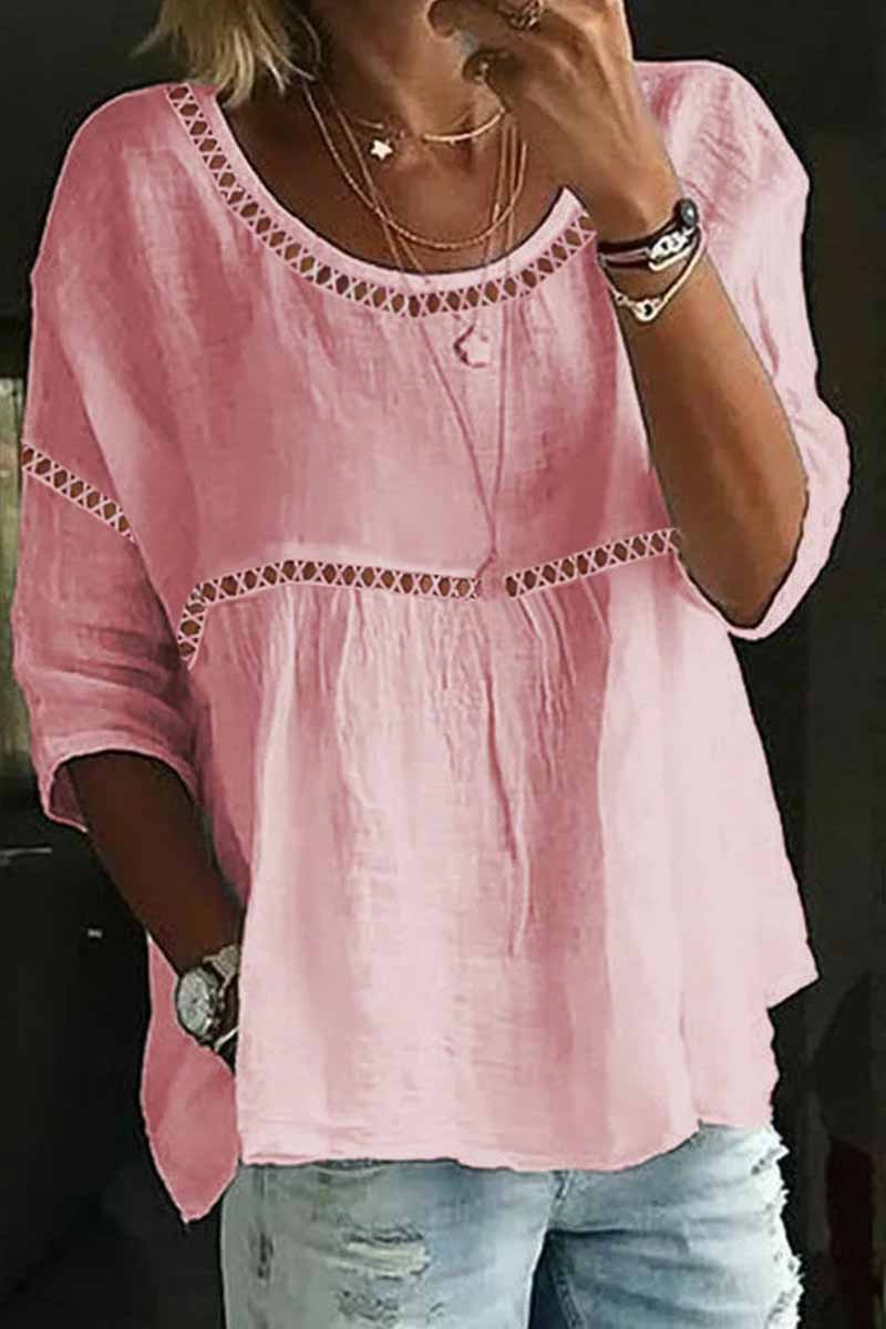 Patchwork O Neck Blouses(2 Colors)