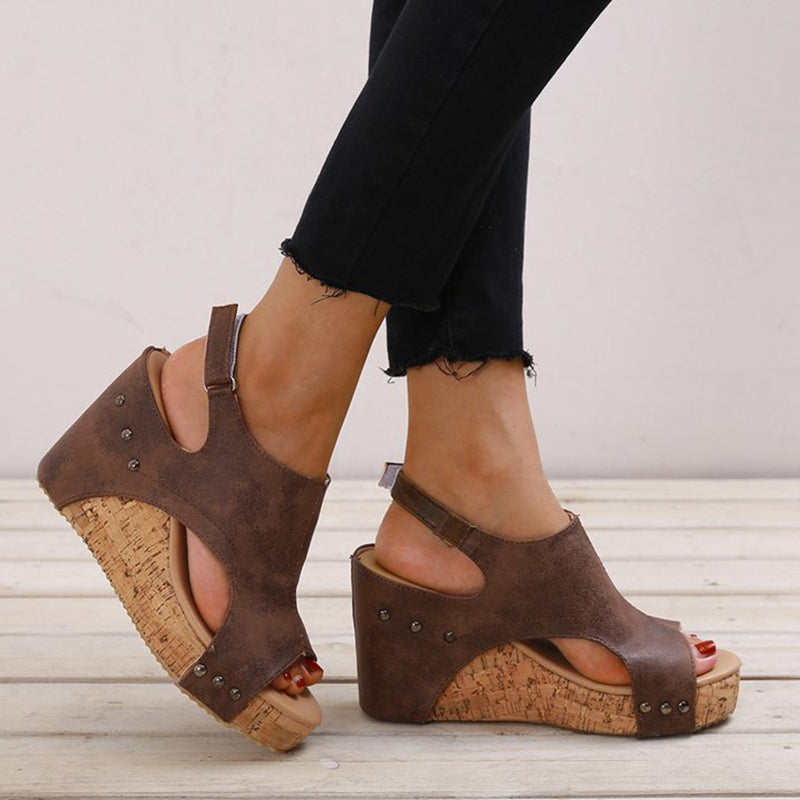 Simplicity Patchwork Fish Mouth Wedges Shoes