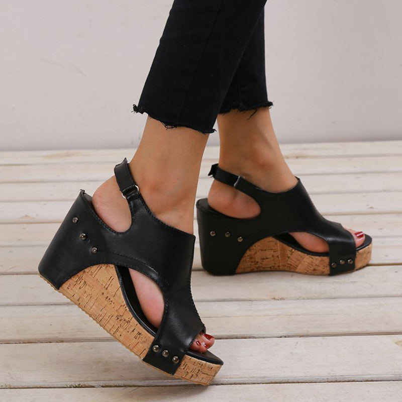 Simplicity Patchwork Fish Mouth Wedges Shoes