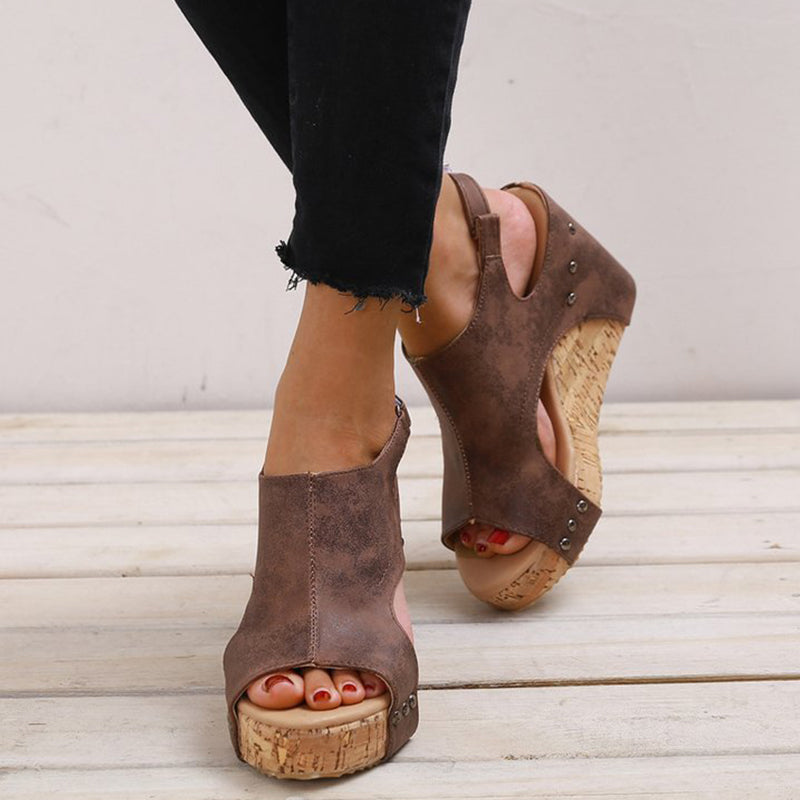 Simplicity Patchwork Fish Mouth Wedges Shoes