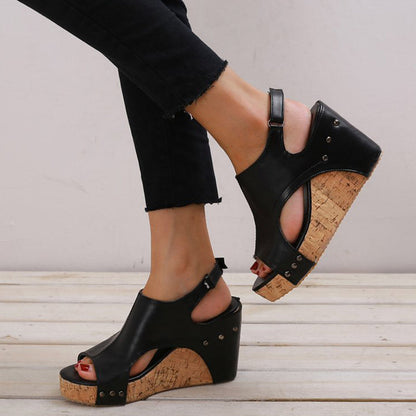 Simplicity Patchwork Fish Mouth Wedges Shoes