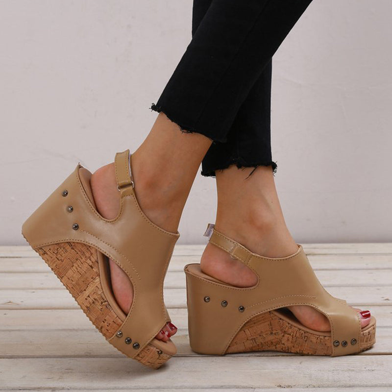 Simplicity Patchwork Fish Mouth Wedges Shoes