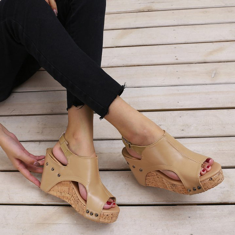 Simplicity Patchwork Fish Mouth Wedges Shoes