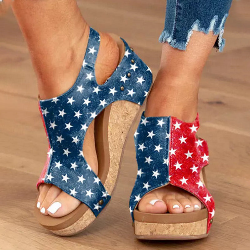 Patchwork Opend Wedges Shoes