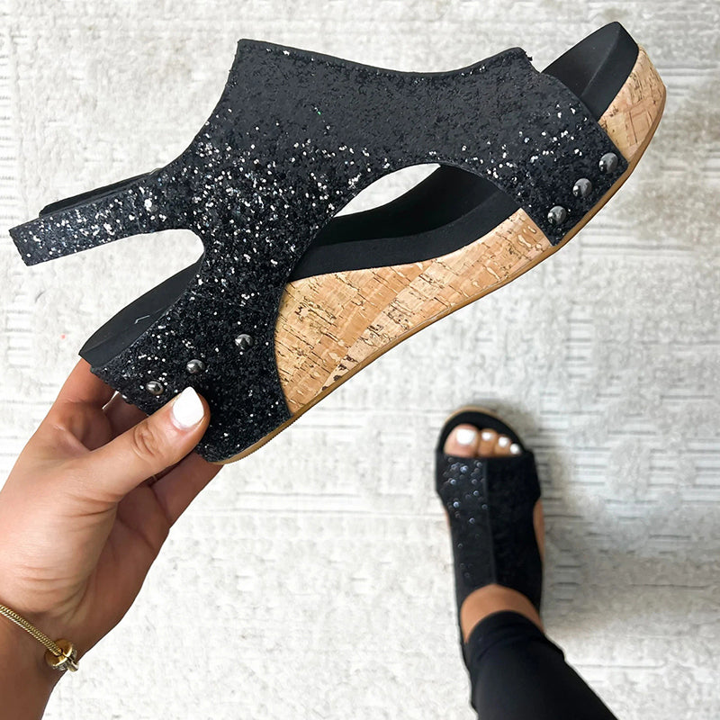 Patchwork Opend Wedges Shoes