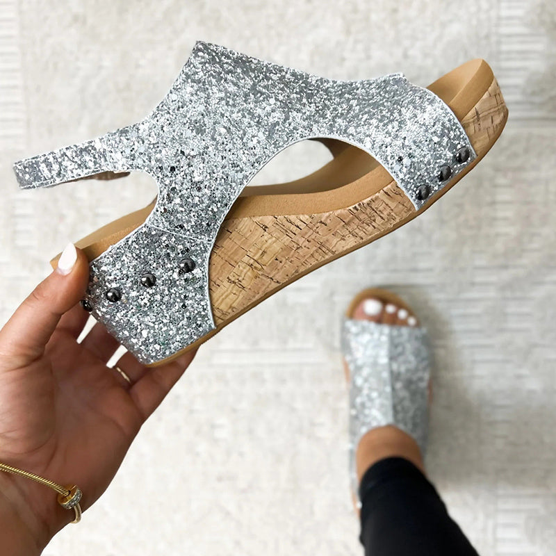 Patchwork Opend Wedges Shoes