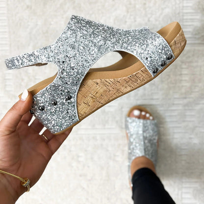 Patchwork Opend Wedges Shoes