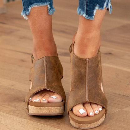 Patchwork Opend Wedges Shoes