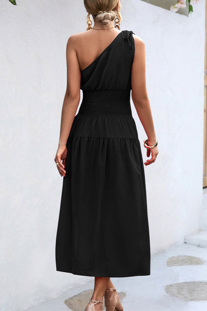 Simplicity Frenulum Oblique Collar Waist Skirt Dresses