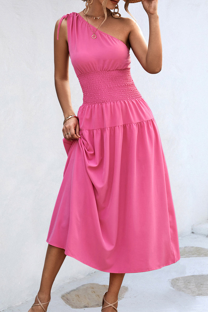 Simplicity Frenulum Oblique Collar Waist Skirt Dresses