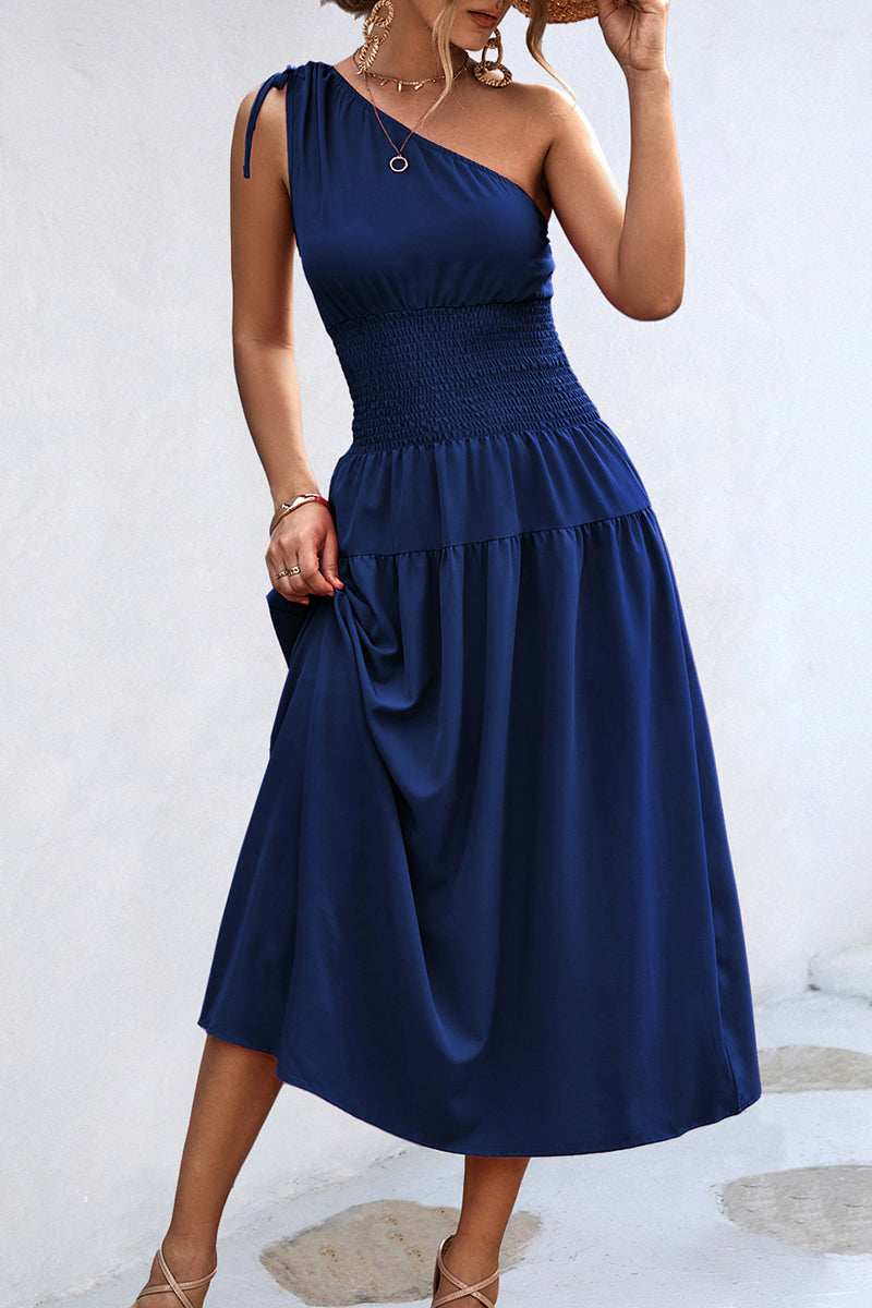 Simplicity Frenulum Oblique Collar Waist Skirt Dresses