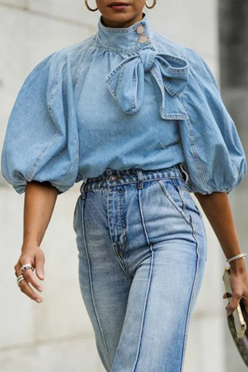 Patchwork Mandarin Collar Blouses