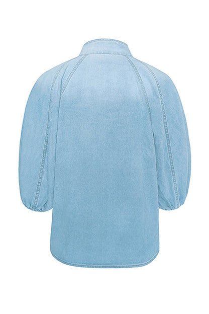 Patchwork Mandarin Collar Blouses