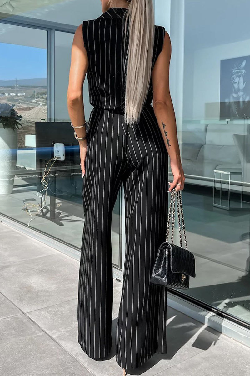 Street Frenulum Turndown Collar Loose Jumpsuits