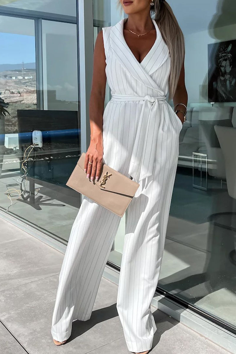 Street Frenulum Turndown Collar Loose Jumpsuits