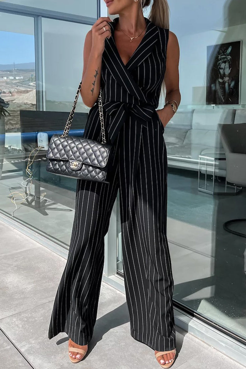 Street Frenulum Turndown Collar Loose Jumpsuits