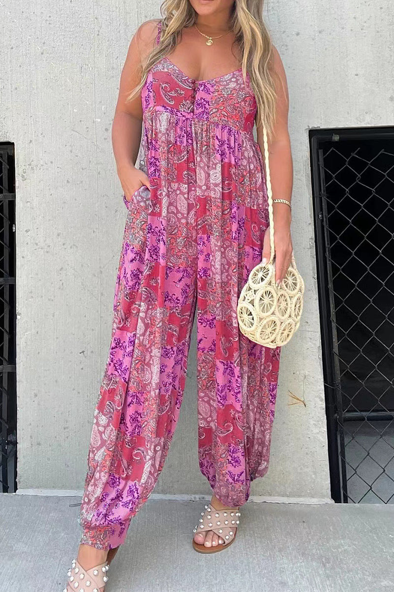 Pocket V Neck Loose Jumpsuits