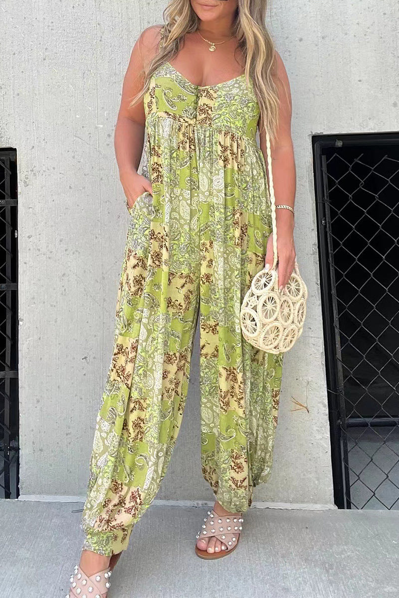 Pocket V Neck Loose Jumpsuits