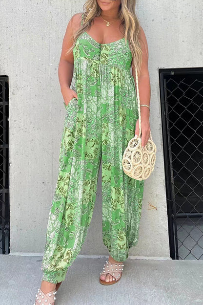Pocket V Neck Loose Jumpsuits