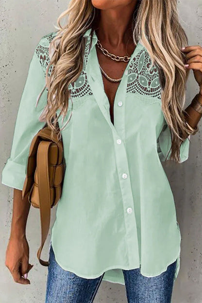 Lace Turndown Collar Blouses(5 Colors)