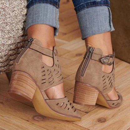 Hollowed Out Patchwork Color Fish Mouth Out Door Wedges Shoes (heel Height 1.97in)