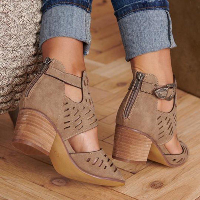 Hollowed Out Patchwork Color Fish Mouth Out Door Wedges Shoes (heel Height 1.97in)