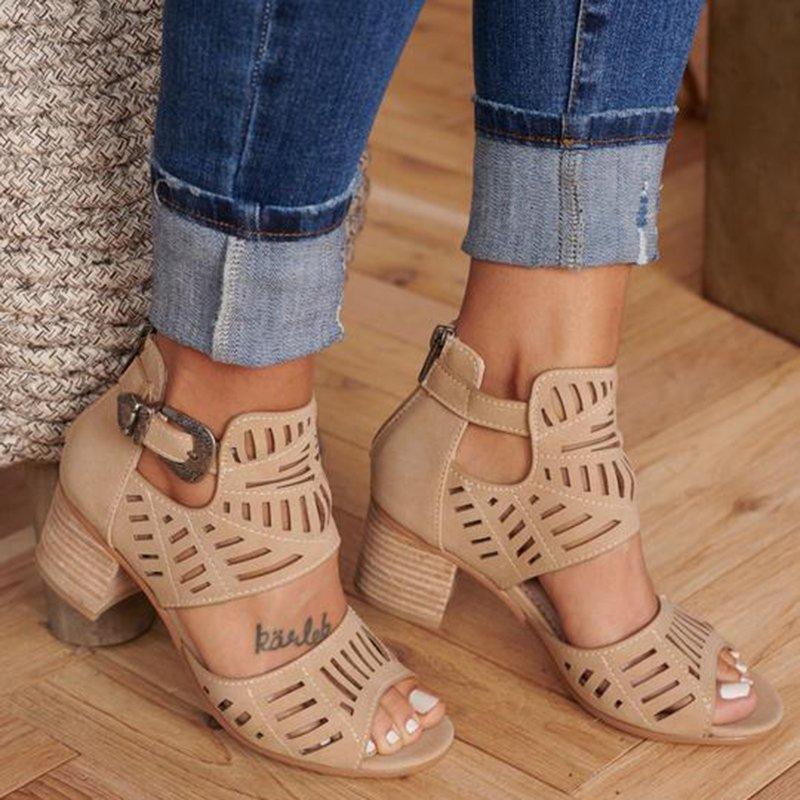 Hollowed Out Patchwork Color Fish Mouth Out Door Wedges Shoes (heel Height 1.97in)