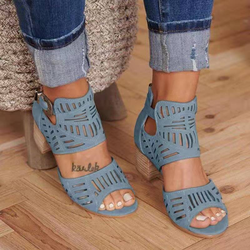 Hollowed Out Patchwork Color Fish Mouth Out Door Wedges Shoes (heel Height 1.97in)