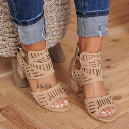 Hollowed Out Patchwork Color Fish Mouth Out Door Wedges Shoes (heel Height 1.97in)
