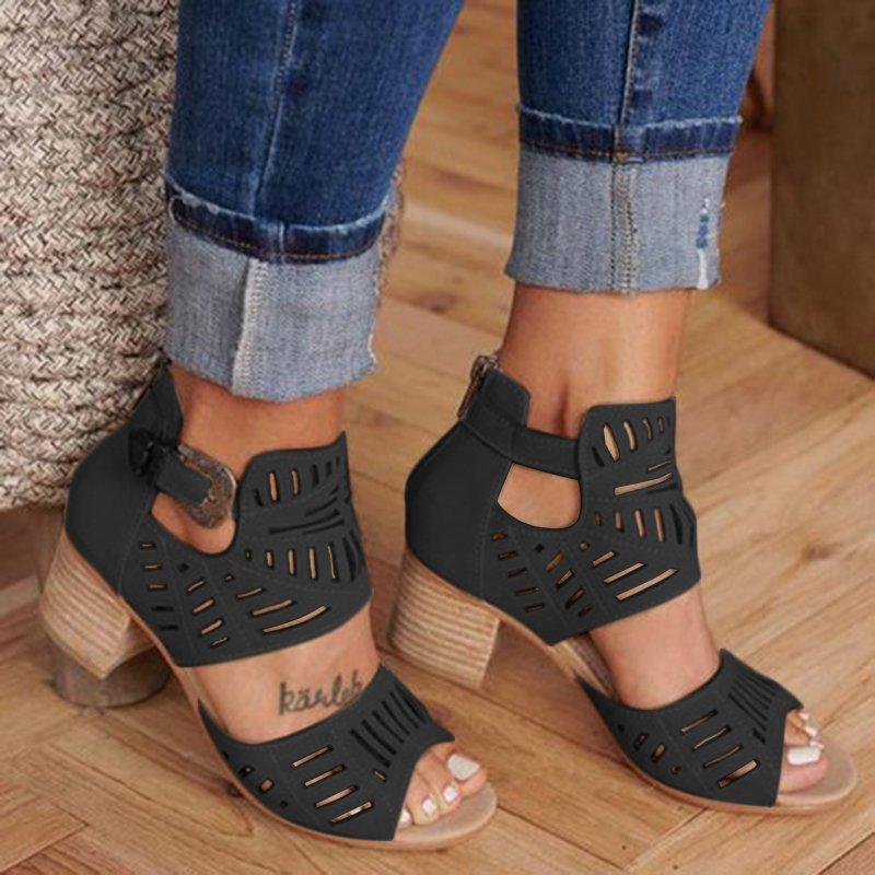Hollowed Out Patchwork Color Fish Mouth Out Door Wedges Shoes (heel Height 1.97in)