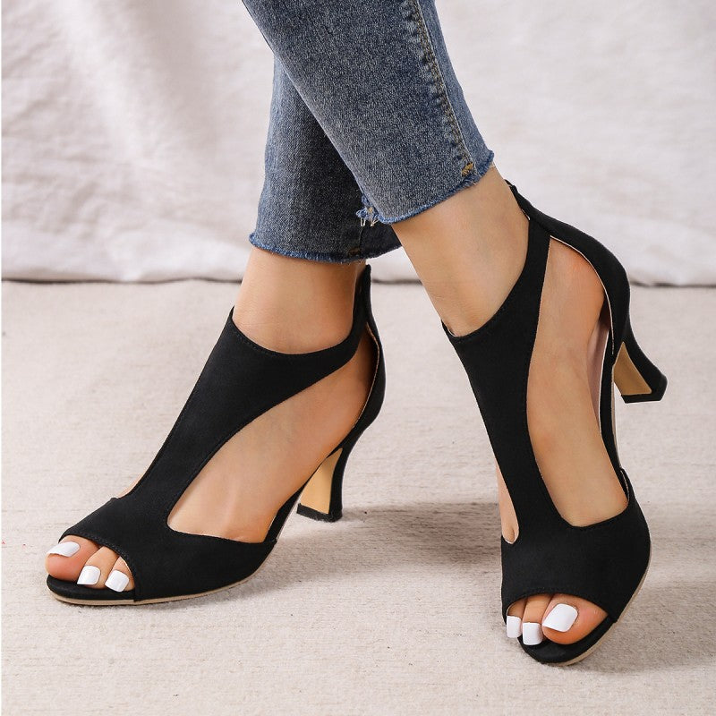 Hollowed Out Patchwork Fish Mouth Out Door Shoes (heel Height 2.75in)