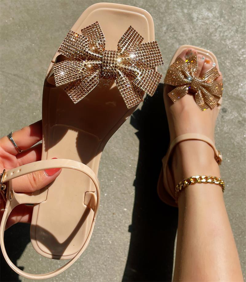 Patchwork With Bow Rhinestone Square Comfortable Out Door Shoes