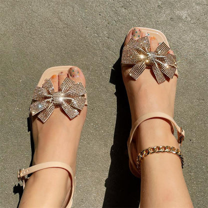 Patchwork With Bow Rhinestone Square Comfortable Out Door Shoes