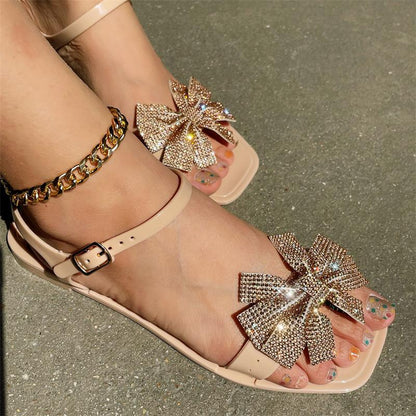 Patchwork With Bow Rhinestone Square Comfortable Out Door Shoes