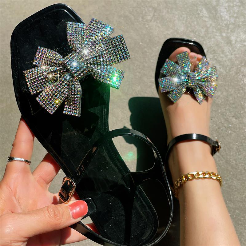 Patchwork With Bow Rhinestone Square Comfortable Out Door Shoes
