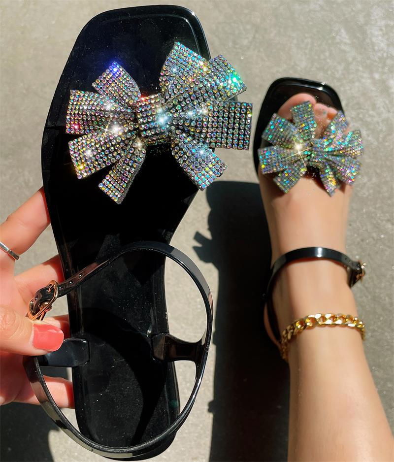 Patchwork With Bow Rhinestone Square Comfortable Out Door Shoes