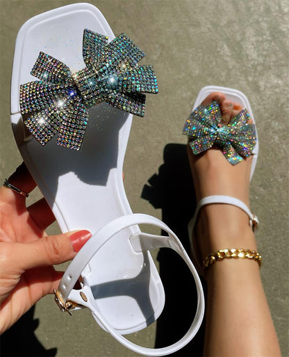 Patchwork With Bow Rhinestone Square Comfortable Out Door Shoes