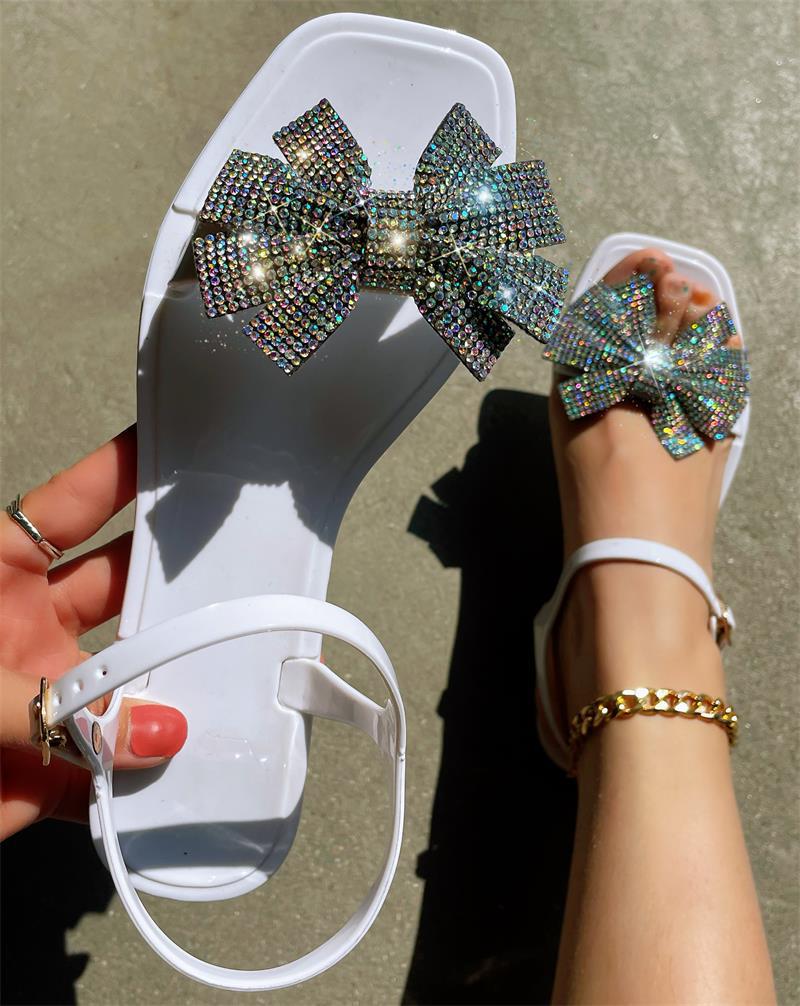 Patchwork With Bow Rhinestone Square Comfortable Out Door Shoes