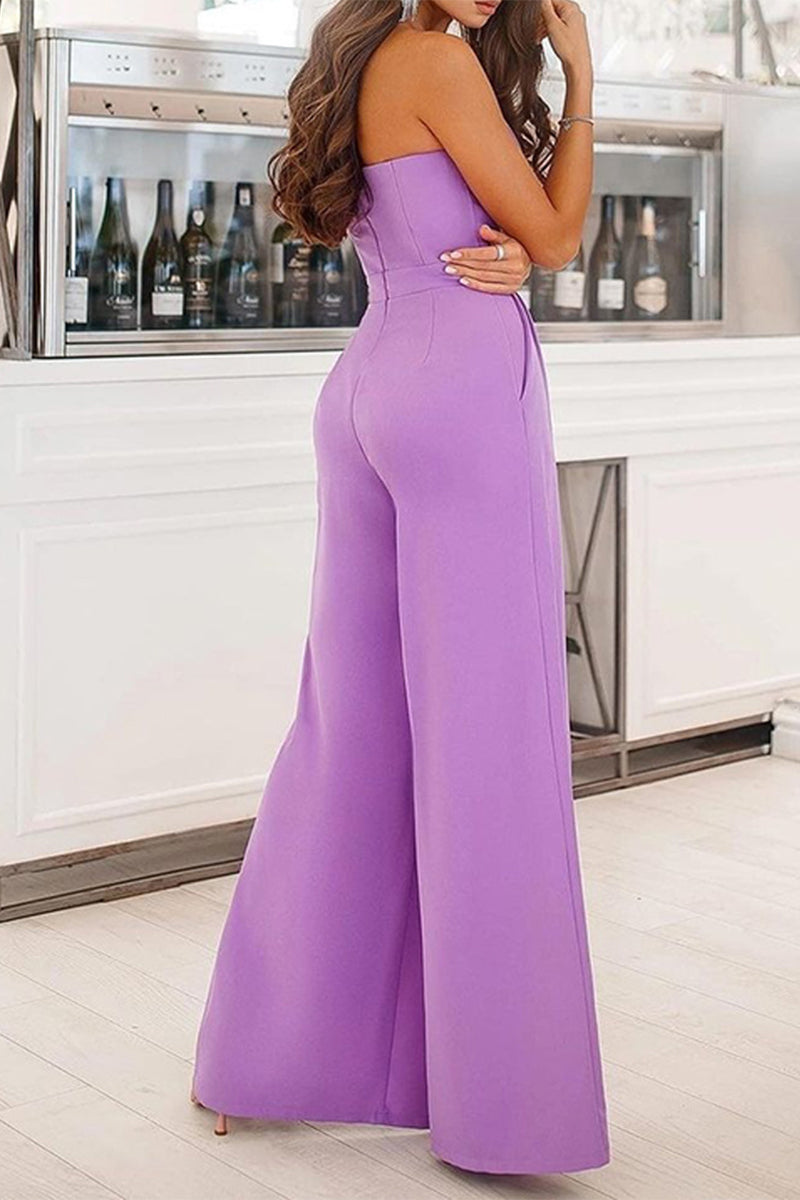 Pocket Slit Strapless Regular Jumpsuits