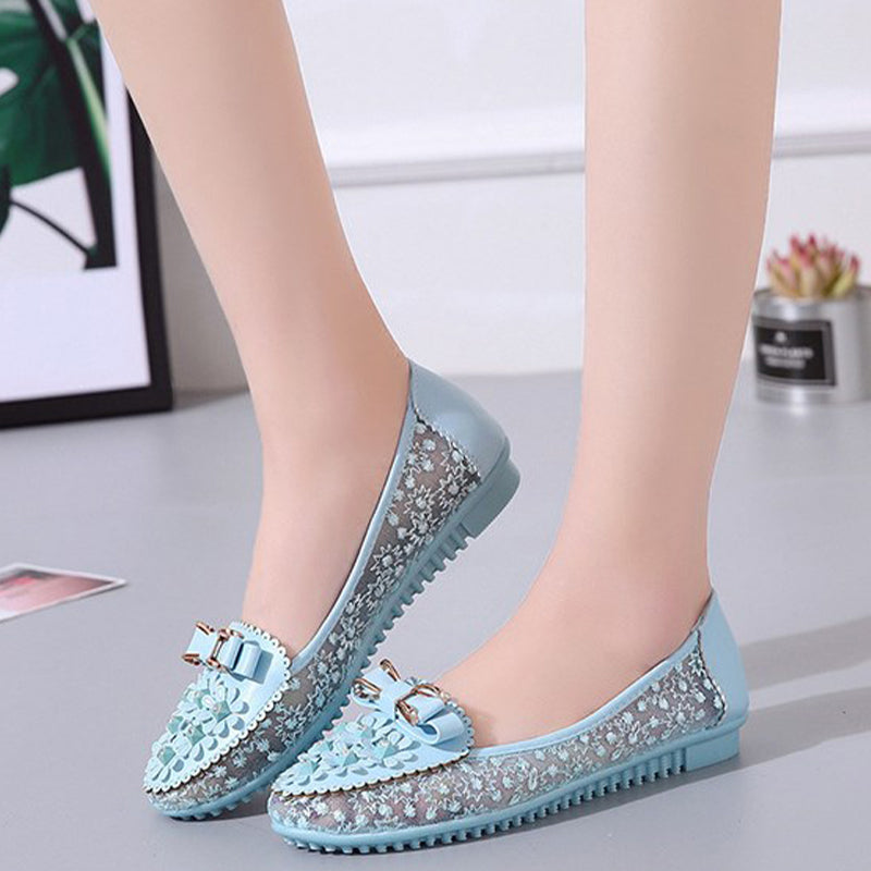 Applique Bowknot Decor Wedding Bridal Shoes Lace Split Joint Ballet Flats