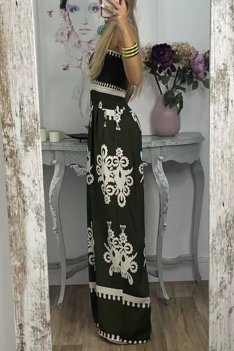 Print Pocket Strapless Loose Jumpsuits(3 Colors)