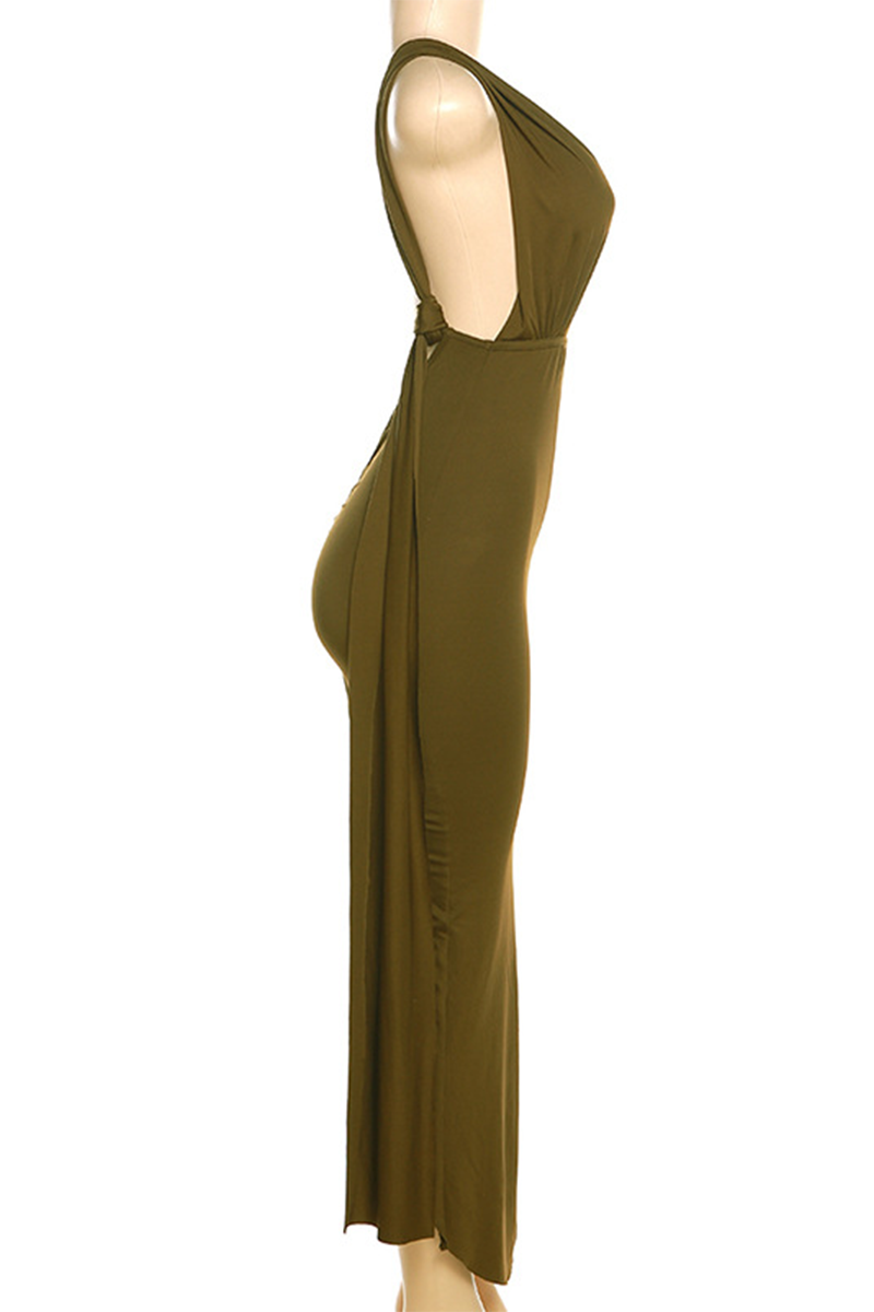 Backless Slit Fold V Neck Wrapped Skirt Dresses
