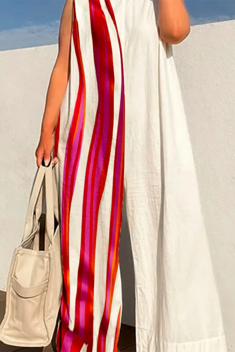 Street Print O Neck Loose Jumpsuits