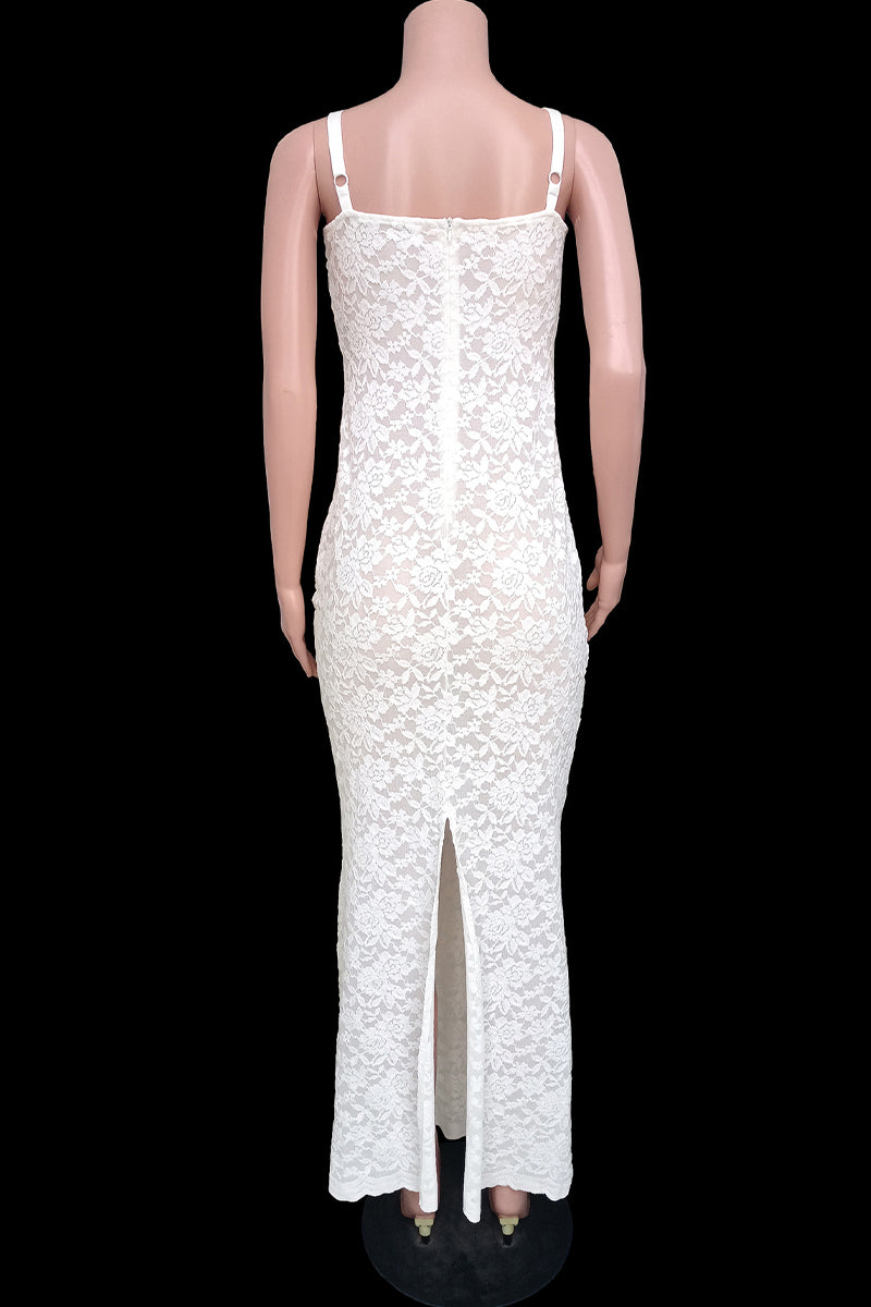 Lace See-through Square Collar Wrapped Skirt Dresses
