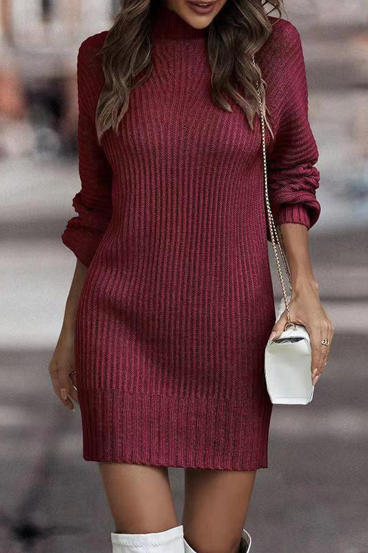 Patchwork Turtleneck One Step Skirt Dresses